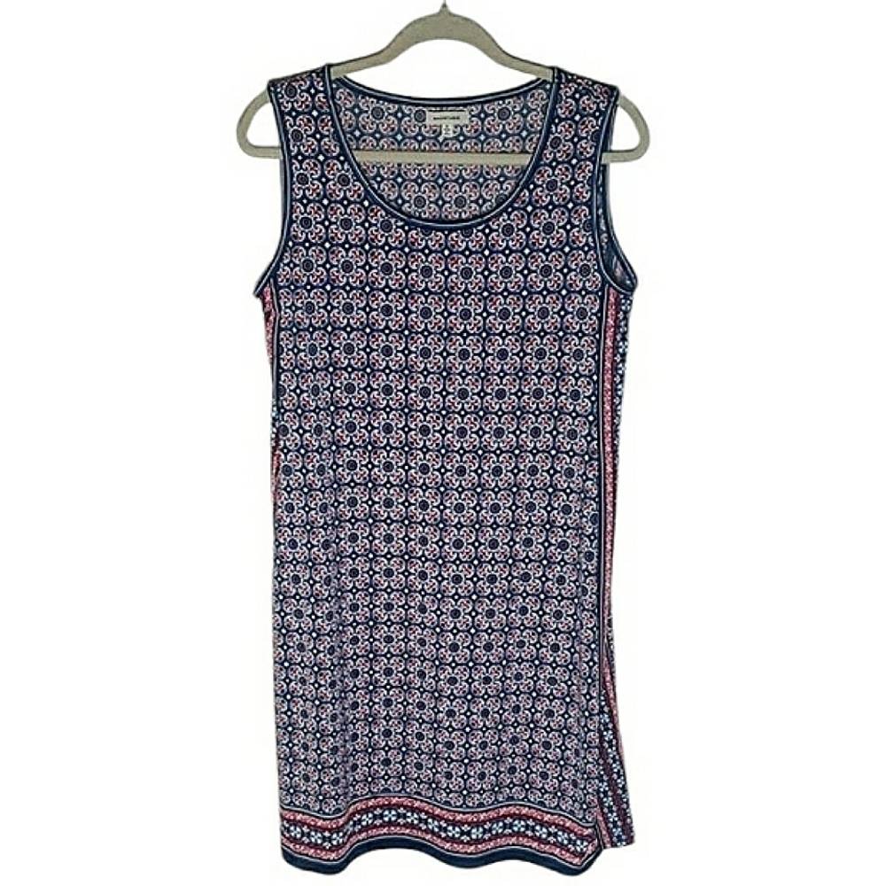 Max Studio Sleeveless Geometric Print Midi Dress Scoop Neck Red Blue White